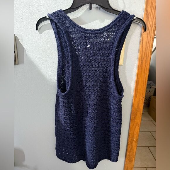 Aerie Chunky Crochet Open Knit Navy Blue Tank Top Size L - Picture 3 of 8